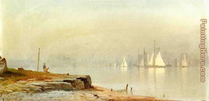 Harbor Scene and White Sails painting - Alfred Thompson Bricher Harbor Scene and White Sails art painting